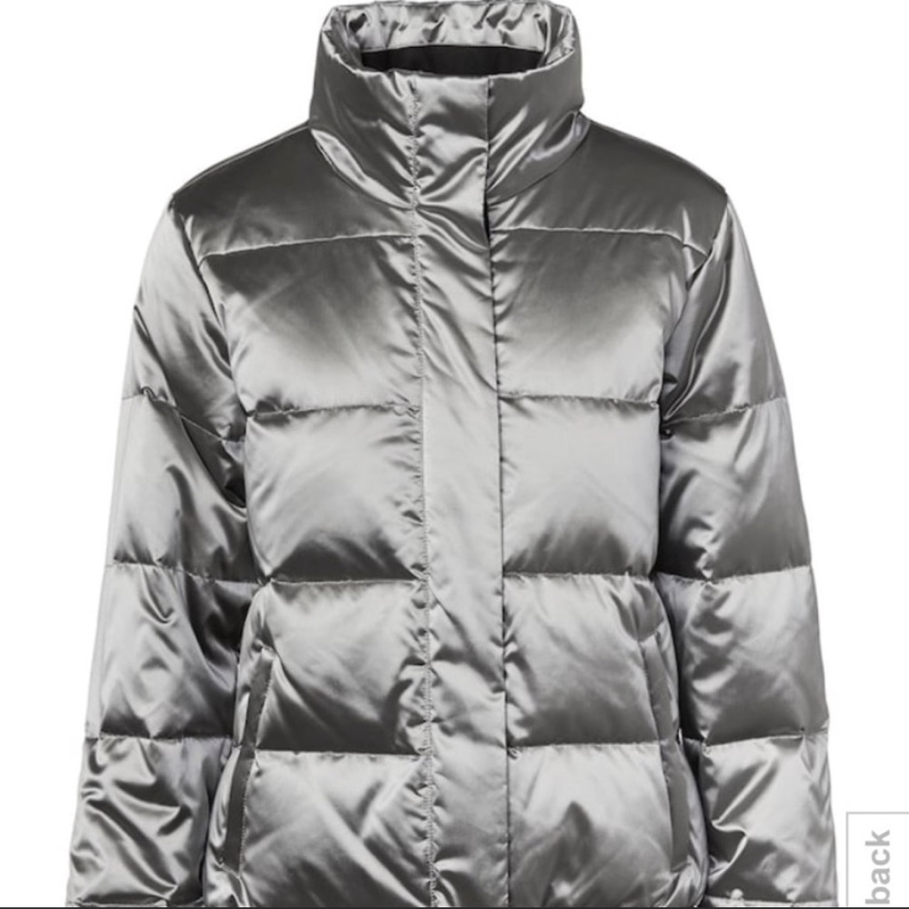 Athleta Silver Metallic Puffer Jacket Size Small